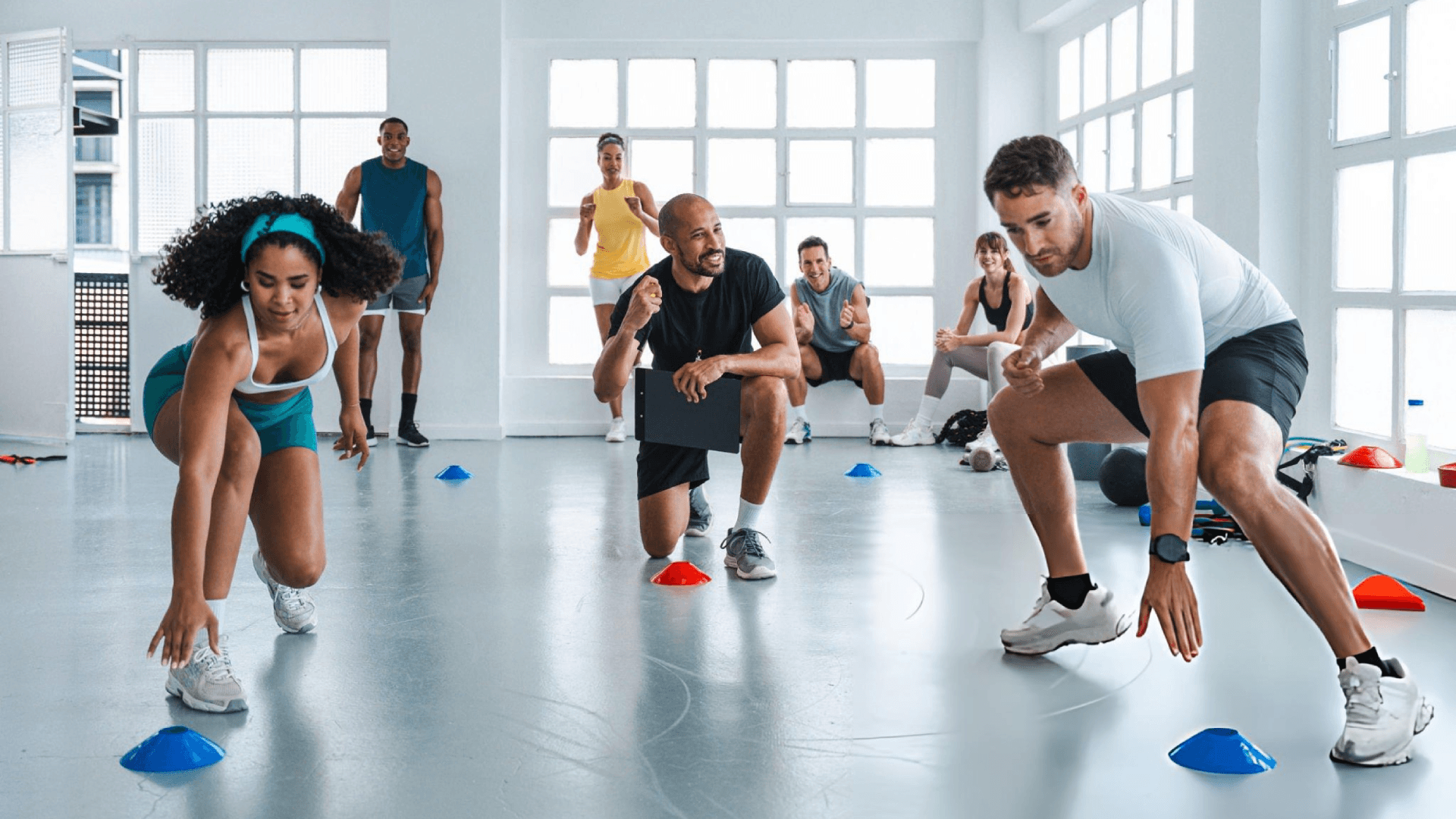 Group cognitive fitness class warmup